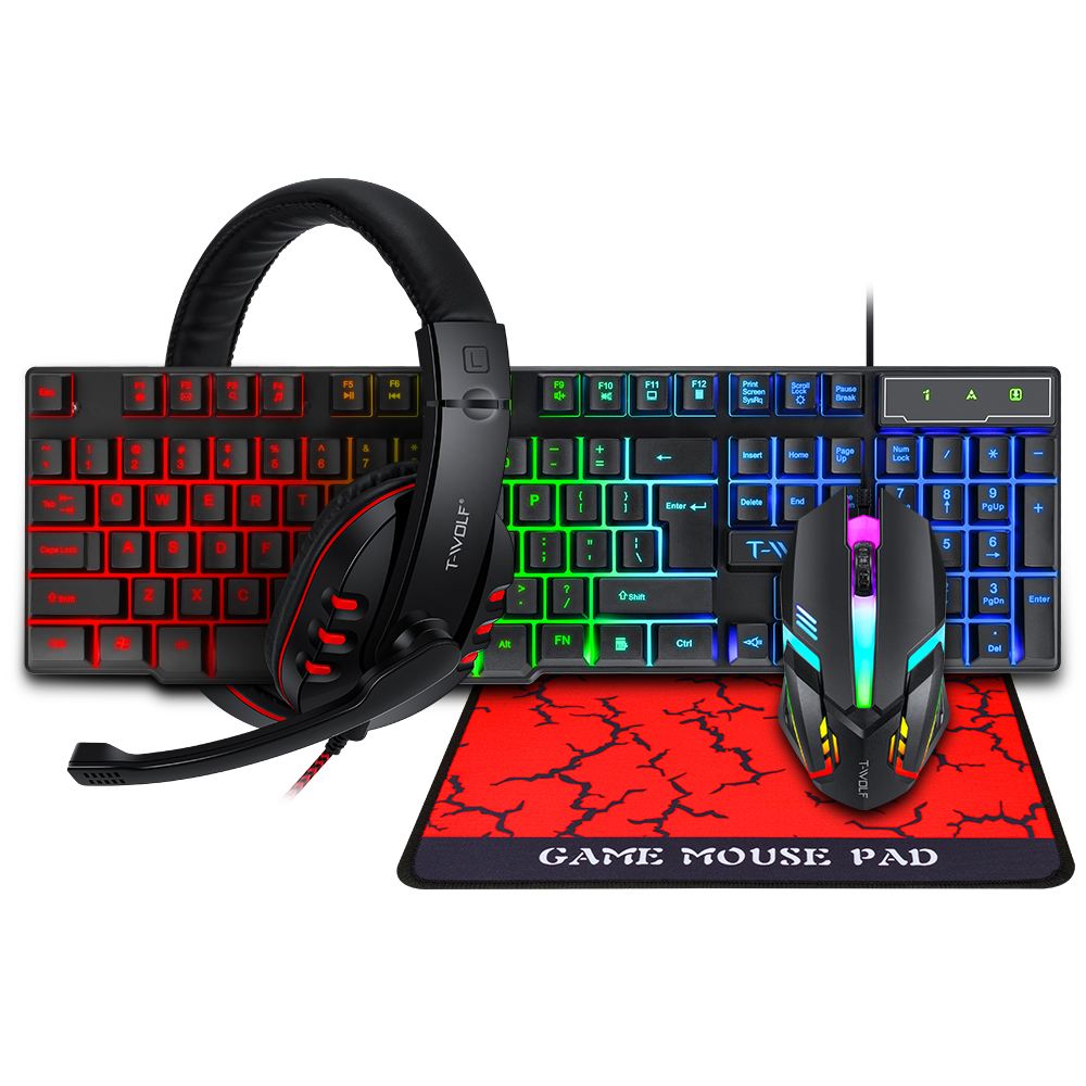 TF800 Four-piece Gaming 104 Keys Keyboard 4-color Breathing Light Mouse  Gaming Headset Anti-slip Mouse Pad - M2K Shop